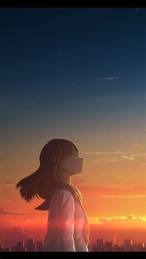 720x1280 Girl Relaxed In Sunset Outdoor Anime Wallpaper