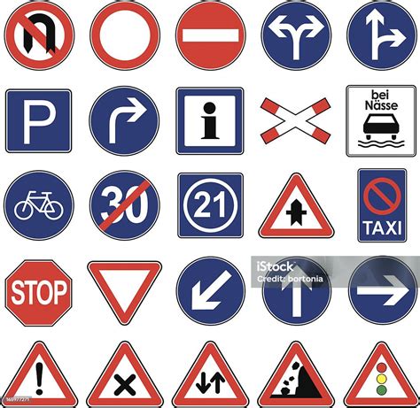 European Traffic Signs Icon Set Stock Illustration Download Image Now