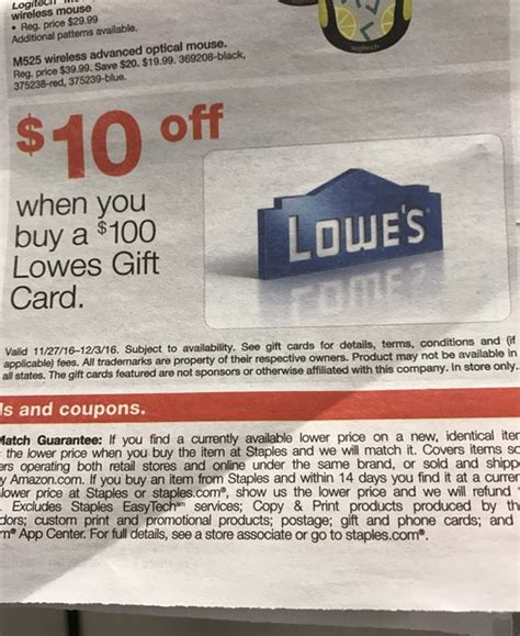 Off Lowe S Gift Card At Staples Thepicky