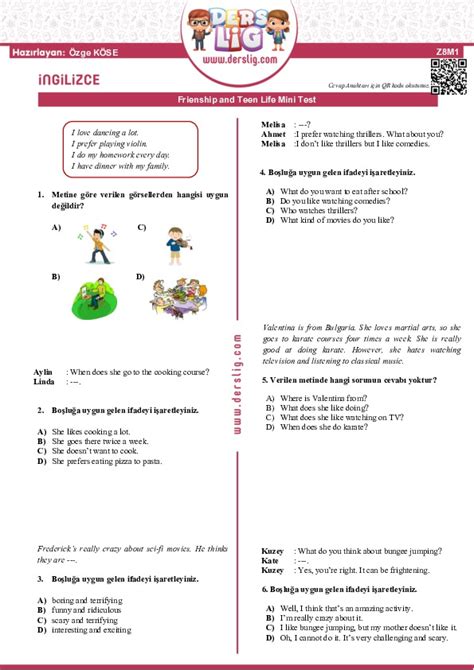 8 Sınıf İngilizce Unit 1 and Unit 2 Mini Test Mini Sınav Derslig