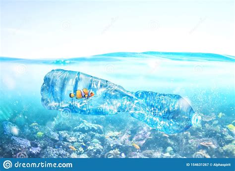 Fish Trapped Inside A Bottle Problem Of Plastic Pollution Under The