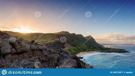 Panorama Of Oahu South Shore Overlooking Makapuu Beach Stock Image