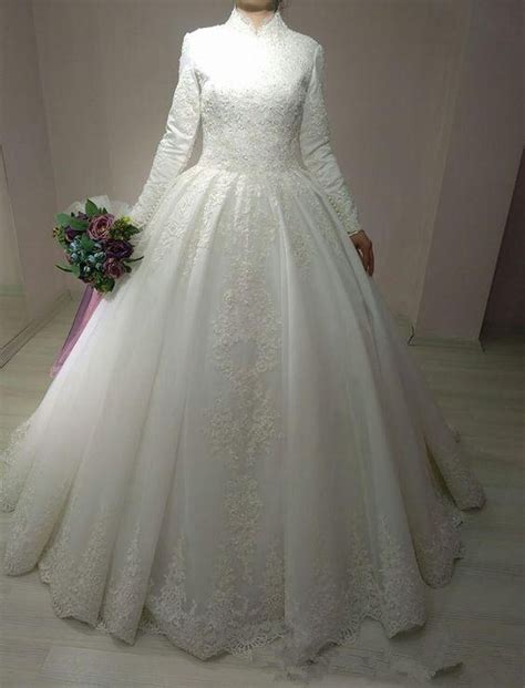 Robe De Mariage Arabic Bridal Gown Islamic Long Sleeve Arab Ball Gown