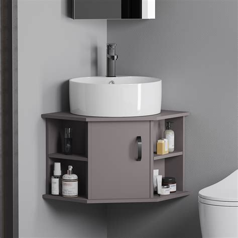 20 Gray Floating Small Corner Bathroom Vanity With Ceramics Single