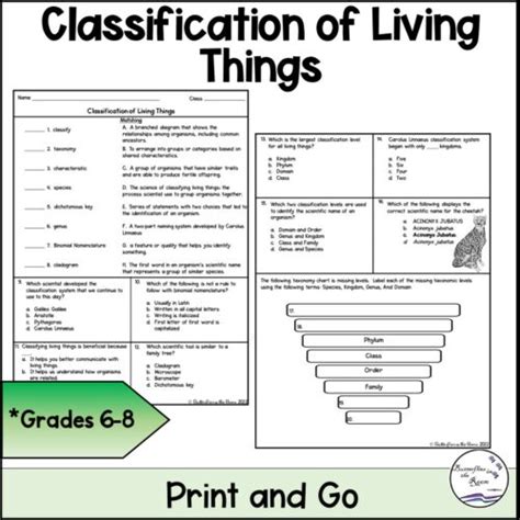 Classification Of Living Things Worksheet Classful