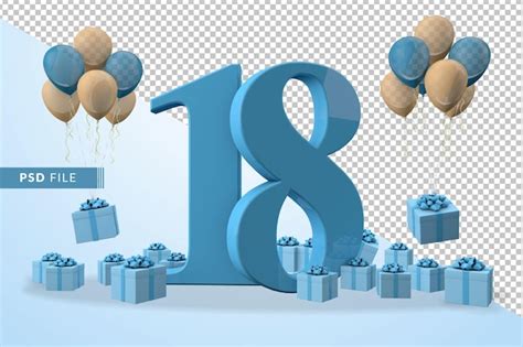 Celebración Del Cumpleaños Número 18 Caja De Regalo Azul Globos