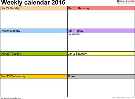 Weekly Calendars 2016 For Pdf 12 Free Printable Templates