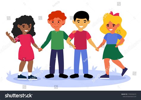 Multicultural Children Standing Together Holding Hands Stock Vector