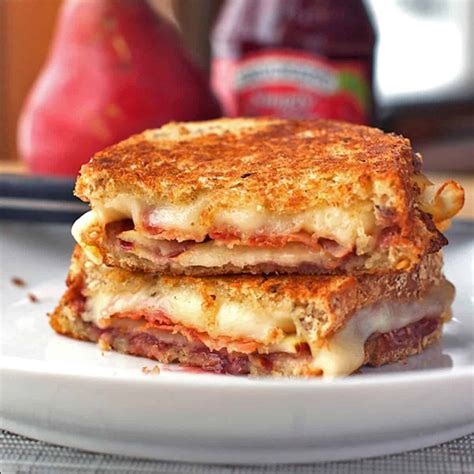 Bacon Pear And Raspberry Grilled Cheese Recipe Pinch Of Yum