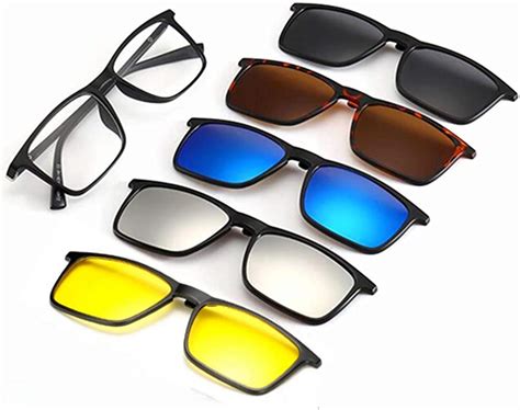 AOHENG TR90 5Pcs Magnetic Clip On Sunglasses Over Prescription Glasses