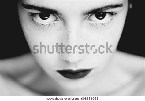 Girl Close Portrait Big Eyes Black Stock Photo 608856053 Shutterstock