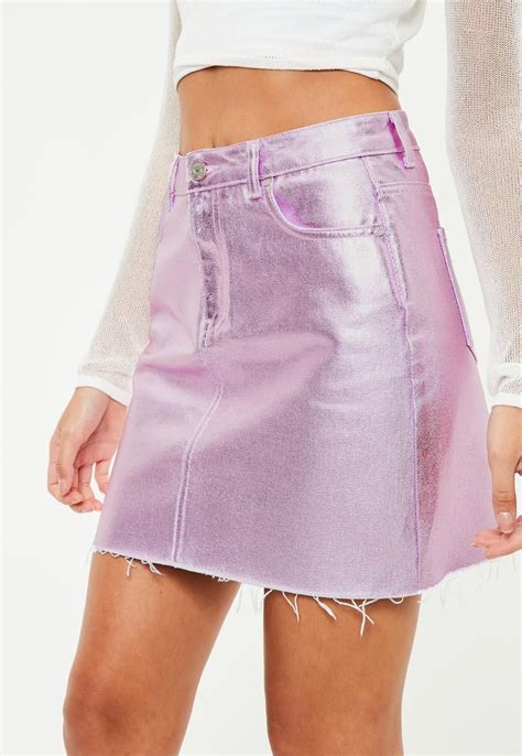 Pink Coated Metallic Denim Mini Skirt Missguided Ropa Outfits Faldas