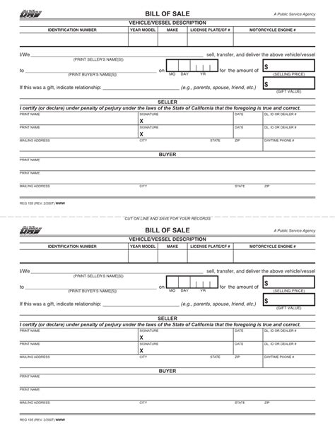 Free California Vehicle Bill Of Sale Form Download Pdf Word