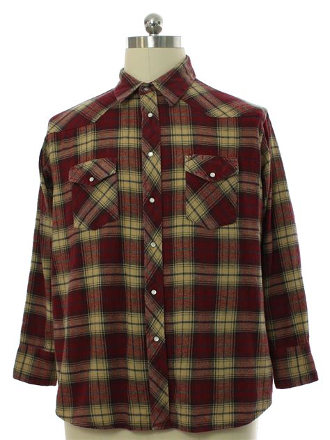 Retro 90 S Western Shirt 90s Wrangler Mens Burgundy Red Tan And Gray Plaid Cotton Flannel