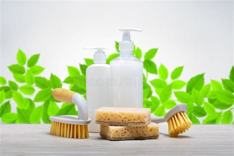 Eco Friendly Natural Cleaners Cleaning Products On Green Leaves