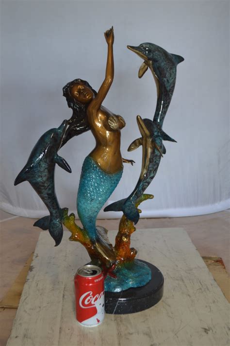 Mermaid With Three Dolphins Bronze Statue Size L X W X H