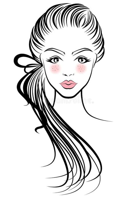 Ponytail Hair Style Icon Logo Women Face White Background Stock
