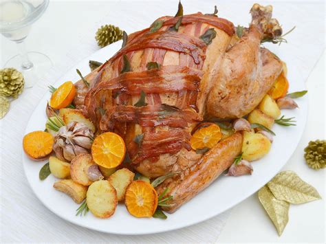 Bacon Topped Roast Turkey With Clementine Sage And Garlic Butter British Turkey