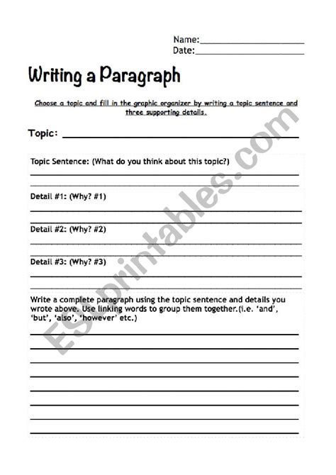 Writing A Paragraph Worksheet
