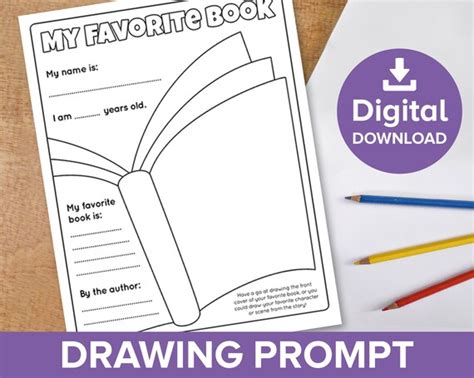 My Favorite Book Worksheet Kids Drawing Prompt Reading Etsy