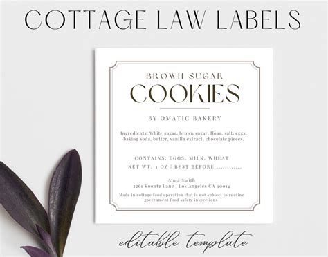 Home Bakery Cookie Sticker Cottage Food Law Label Template Etsy