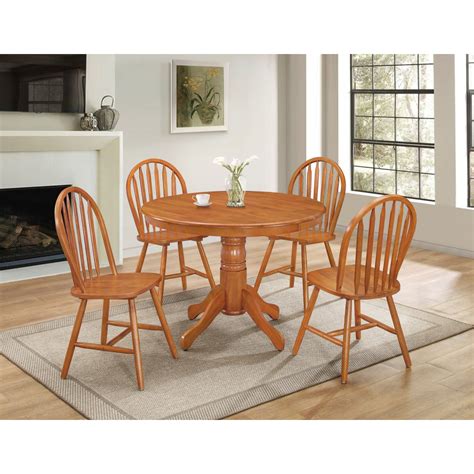 Farmhouse 5 Pc Country Style Solid Wood Round Dining Table Set Side
