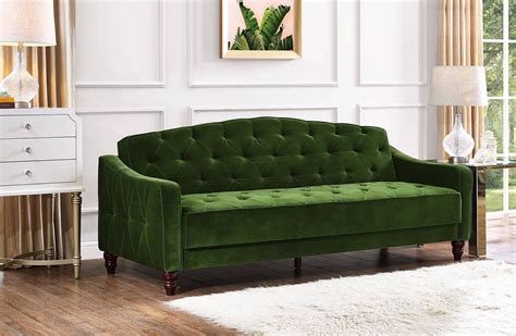 Deep diamond tufting along the backrest complements the smoothly sloped arms that are cut back for added leg room. Novogratz Vintage Tufted Sofa Sleeper Review | POPSUGAR Home