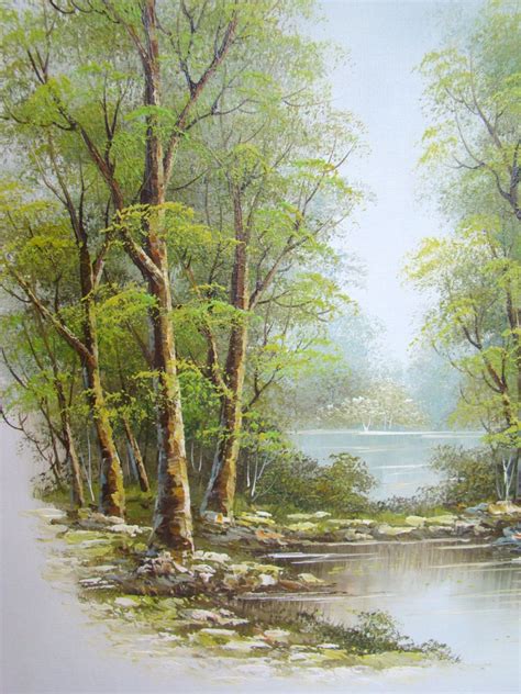 Forest Painting Tree Painting Green Artwork Landscape River