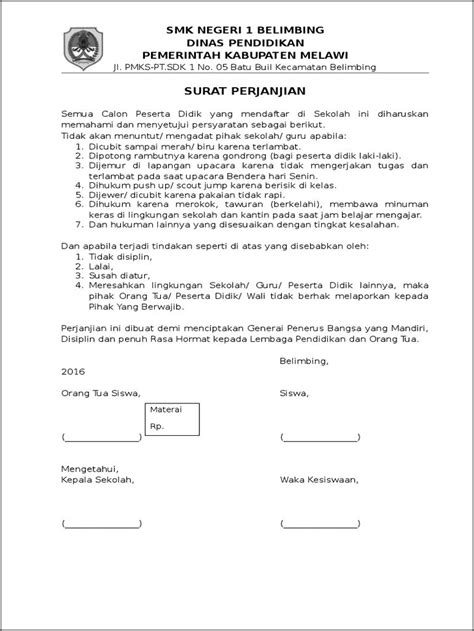 Contoh Surat Perjanjian Orang Tua Dan Sekolah Surat Permohonan