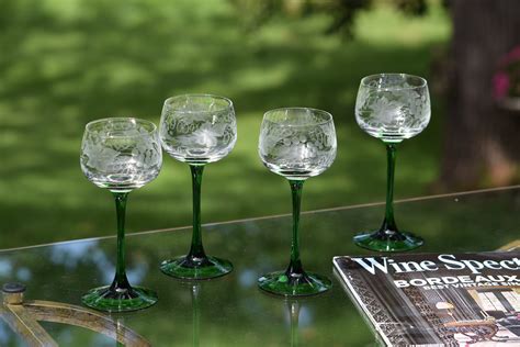 Vintage Etched With Green Stemmed Wine Glasses Set Of 6 Vintage Port Wine Glasses After