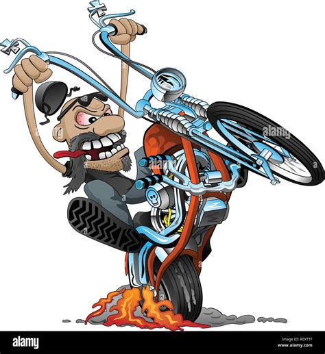 Crazy Biker On An Old School Chopper Motorcycle Cartoon Vector