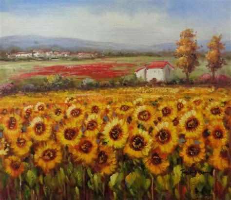 Oil Painting On Stretched Canvas Field Of Enormous Sunflowers 20x24