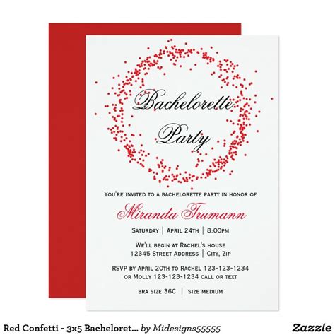 Red Confetti 3x5 Bachelorette Party Invitation Couples Wedding Shower Invitations Confetti