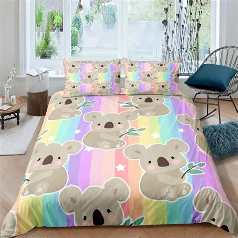 Set Copripiumino Koala Cartoon Set Striscia Arcobaleno Sfondo Carino