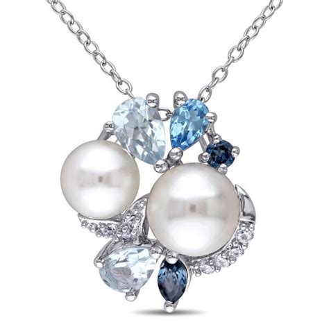 Shop Miadora Sterling Silver Cultured Freshwater Pearl Blue Topaz And
