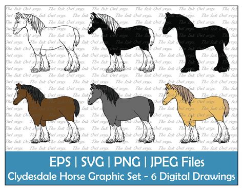 Clydesdale Horse Vector Clipart Outline Silhouette Stamp And Color