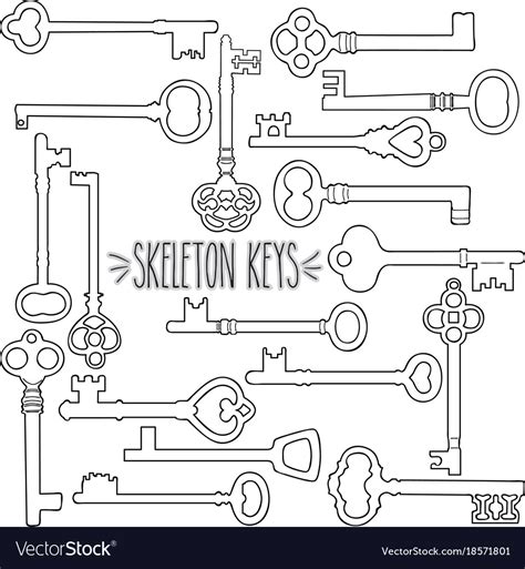 Skeleton Keys Outline Royalty Free Vector Image