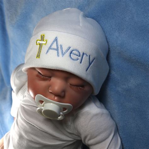 Personalized baby hat with embroidered cross micro preemie / | Etsy