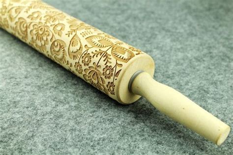 Floral Pattern Embossing Rolling Pin Embossed Wood Rolling Etsy