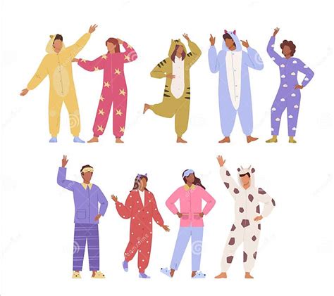 Pajama Party Characters People Dressed In Kigurumi Pajamas Cartoon