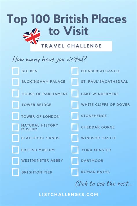 Top 100 British Places To Visit Travel Destinations Bucket Lists
