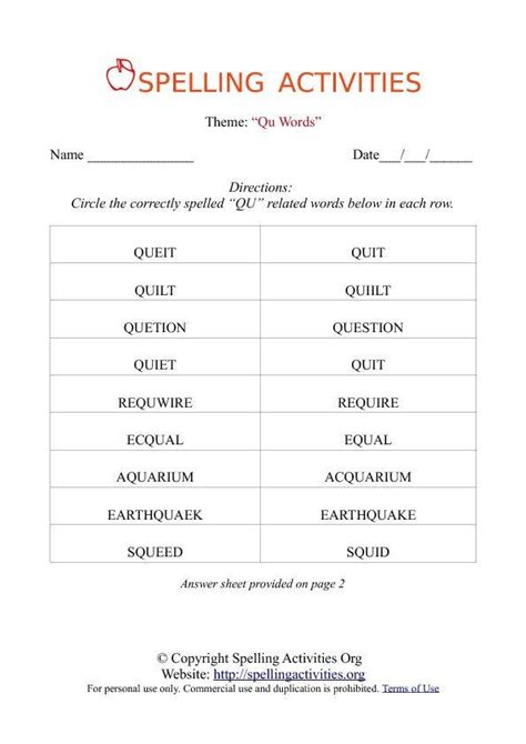 Spelling For Grade 6 Worksheet