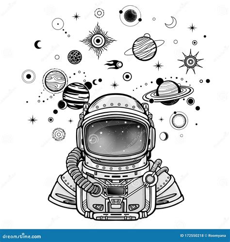 Monochrome Drawing Animation Astronaut In A Space Suit Stock Vector