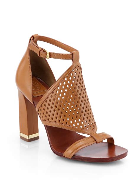 Tory Burch Doris Perforated Leather Sandals In Brown Tan Lyst