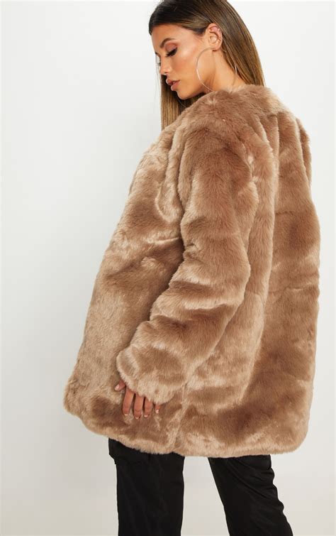 Brown Midi Faux Fur Coat Coats And Jackets Prettylittlething Uae