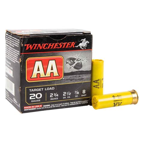 Winchester Aa 20 Gauge 2 34in 8 78oz Target Shotshells 25 Rounds