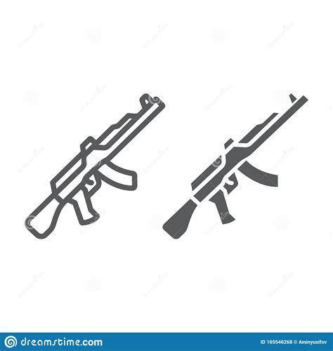 Ak47 Line And Glyph Icon Rifle And Military Machine Gun Sign Vector