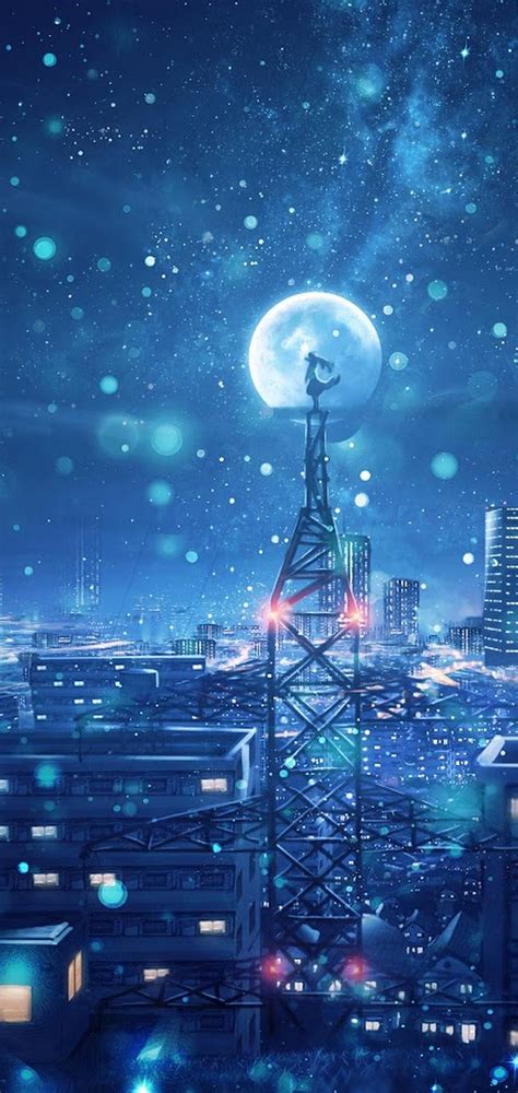 Start your search now and free your phone. Night, Sky, City, Stars, Anime, Scenery, 4k, - Anime Phone ...