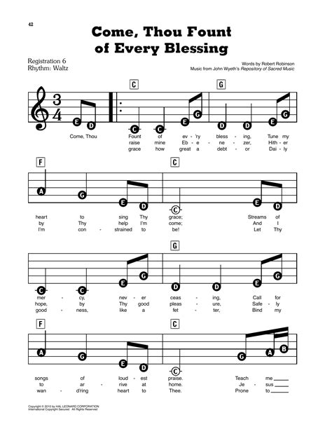 Come Thou Fount Of Every Blessing Sheet Music Robert Robinson E Z Play Today