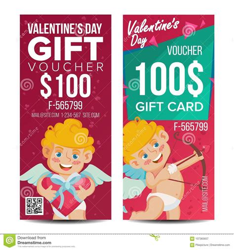 Valentine S Day Voucher Template Vector Vertical Free Card February 14 Valentine Cupid And